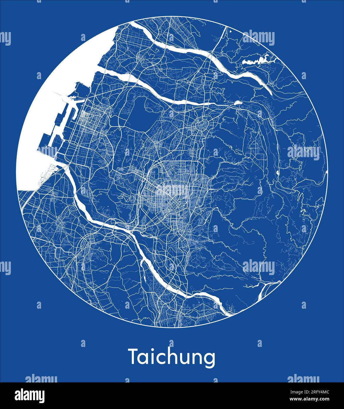 City Map Taichung China Asia blue print round Circle vector illustration Stock Vector