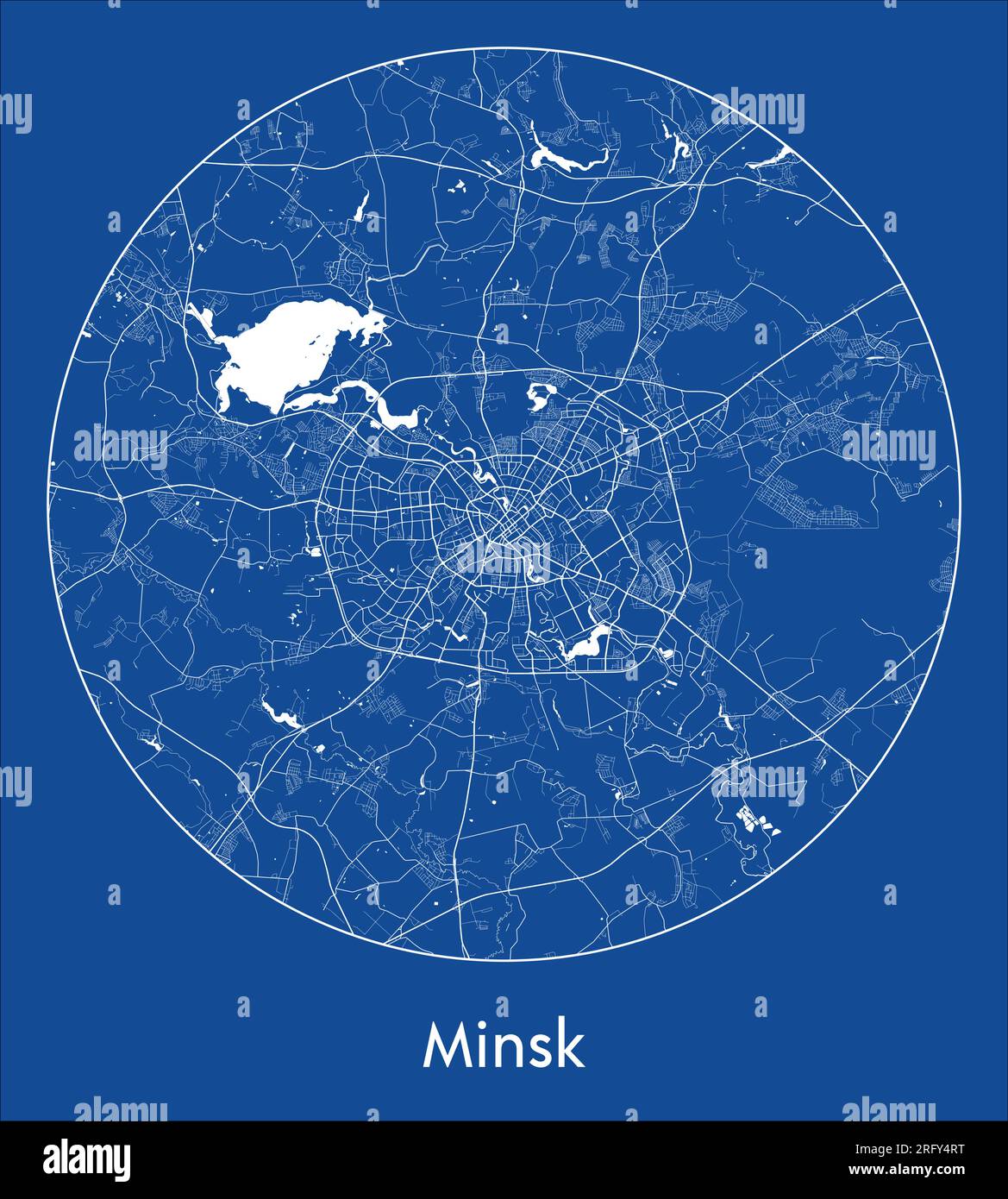 City Map Minsk Belarus Europe blue print round Circle vector illustration Stock Vector