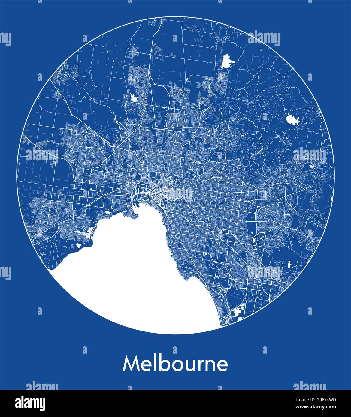 City Map Melbourne Australia blue print round Circle vector ...