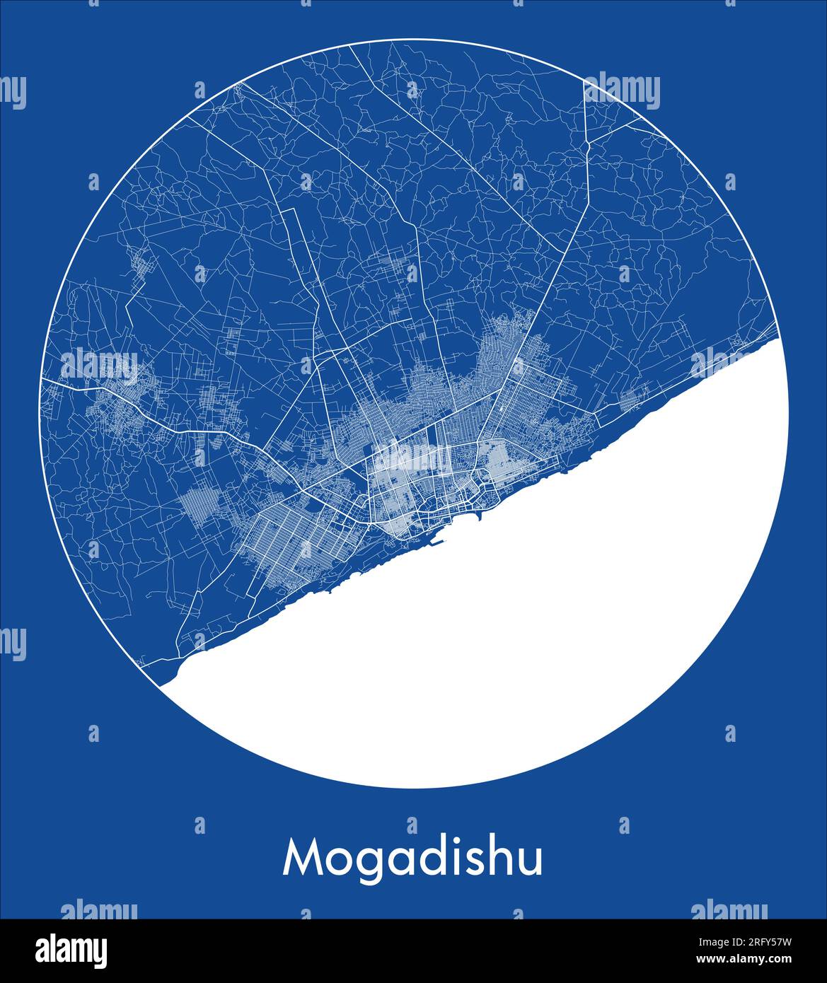 City Map Mogadishu Somalia Africa blue print round Circle vector illustration Stock Vector