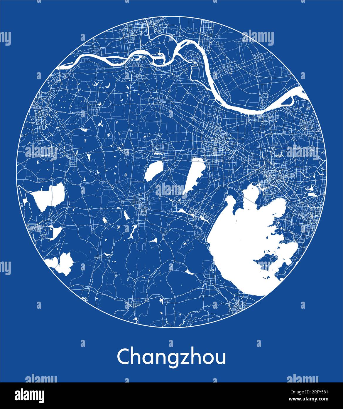 City Map Changzhou China Asia blue print round Circle vector illustration Stock Vector