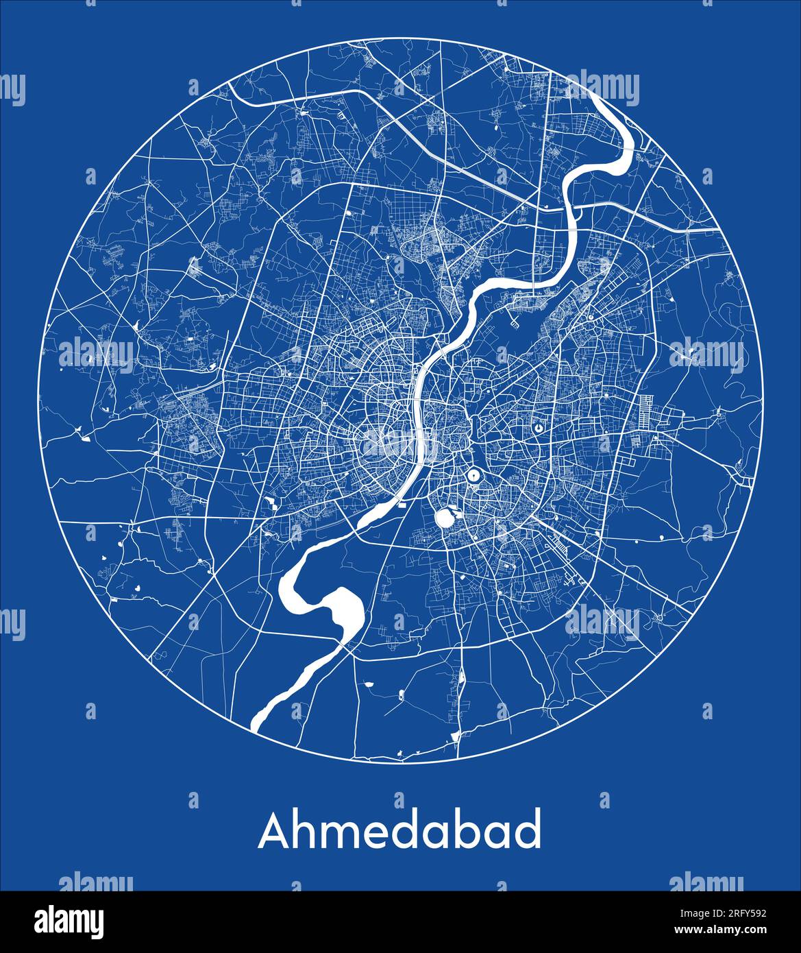 City Map Ahmedabad India Asia blue print round Circle vector illustration Stock Vector