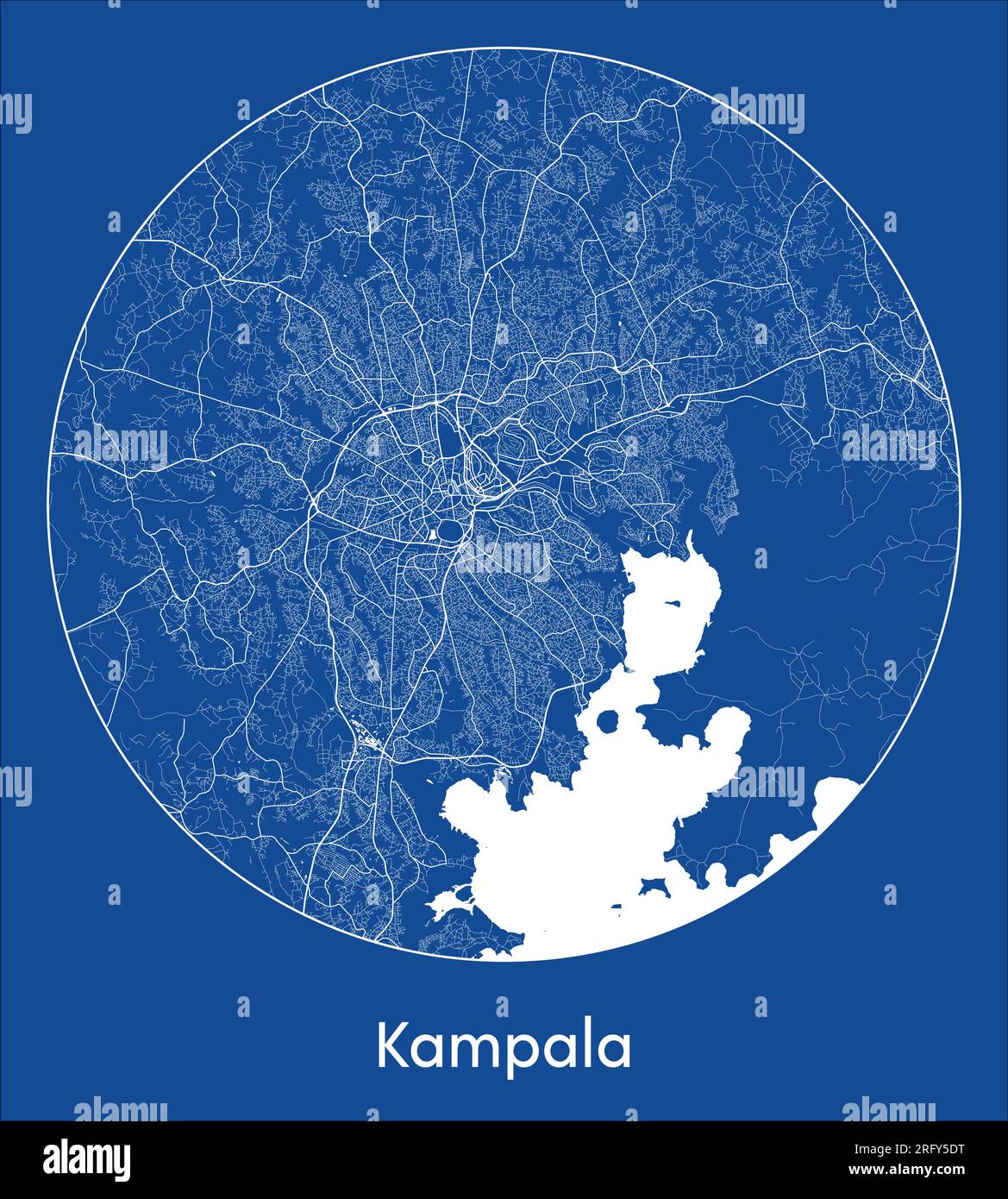 City Map Kampala Uganda Africa blue print round Circle vector illustration Stock Vector