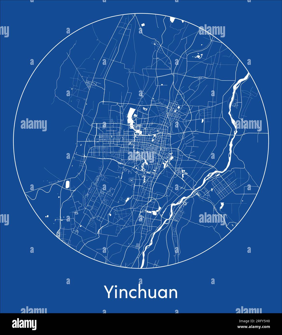 City Map Yinchuan China Asia blue print round Circle vector ...