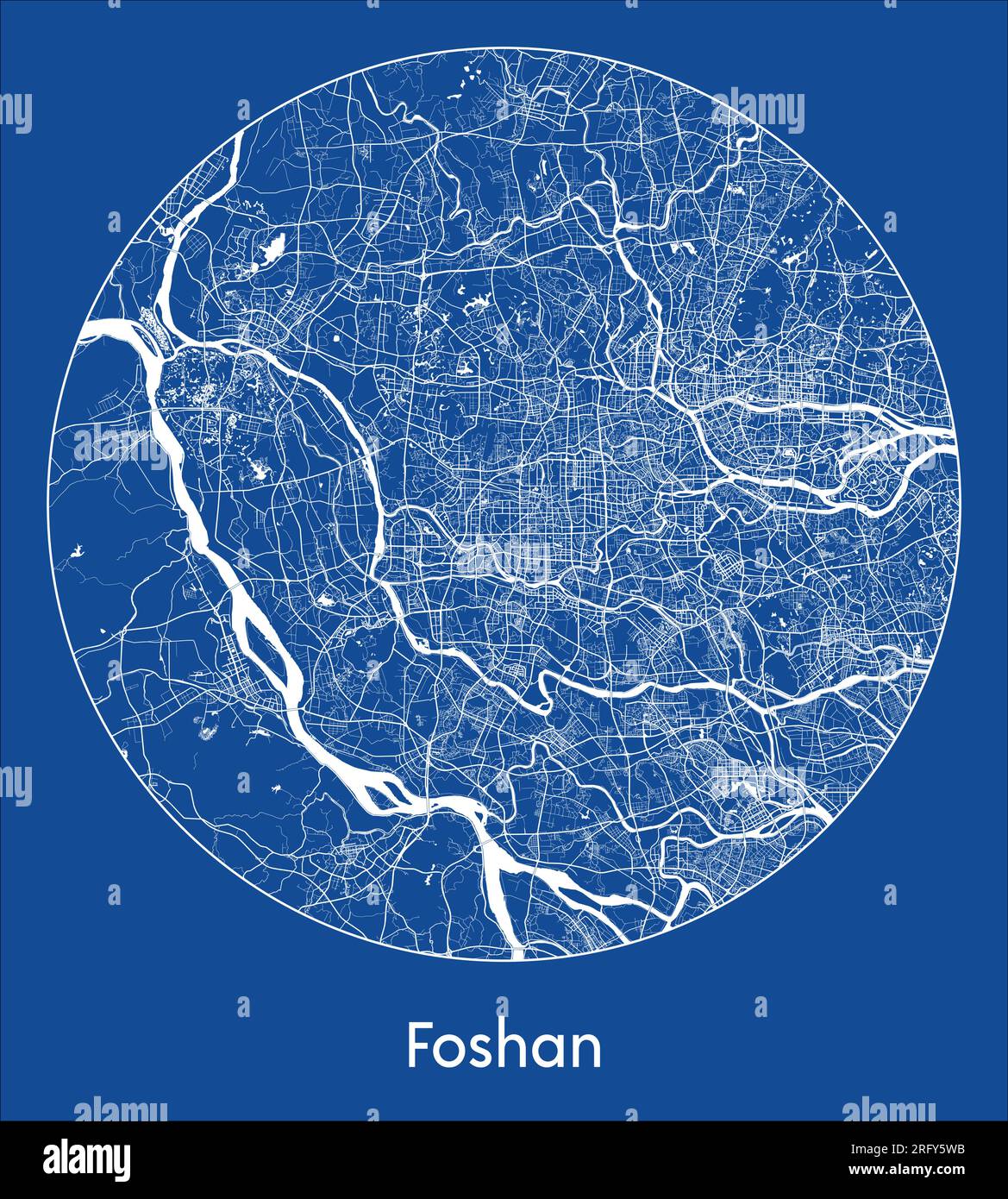 City Map Foshan China Asia blue print round Circle vector illustration