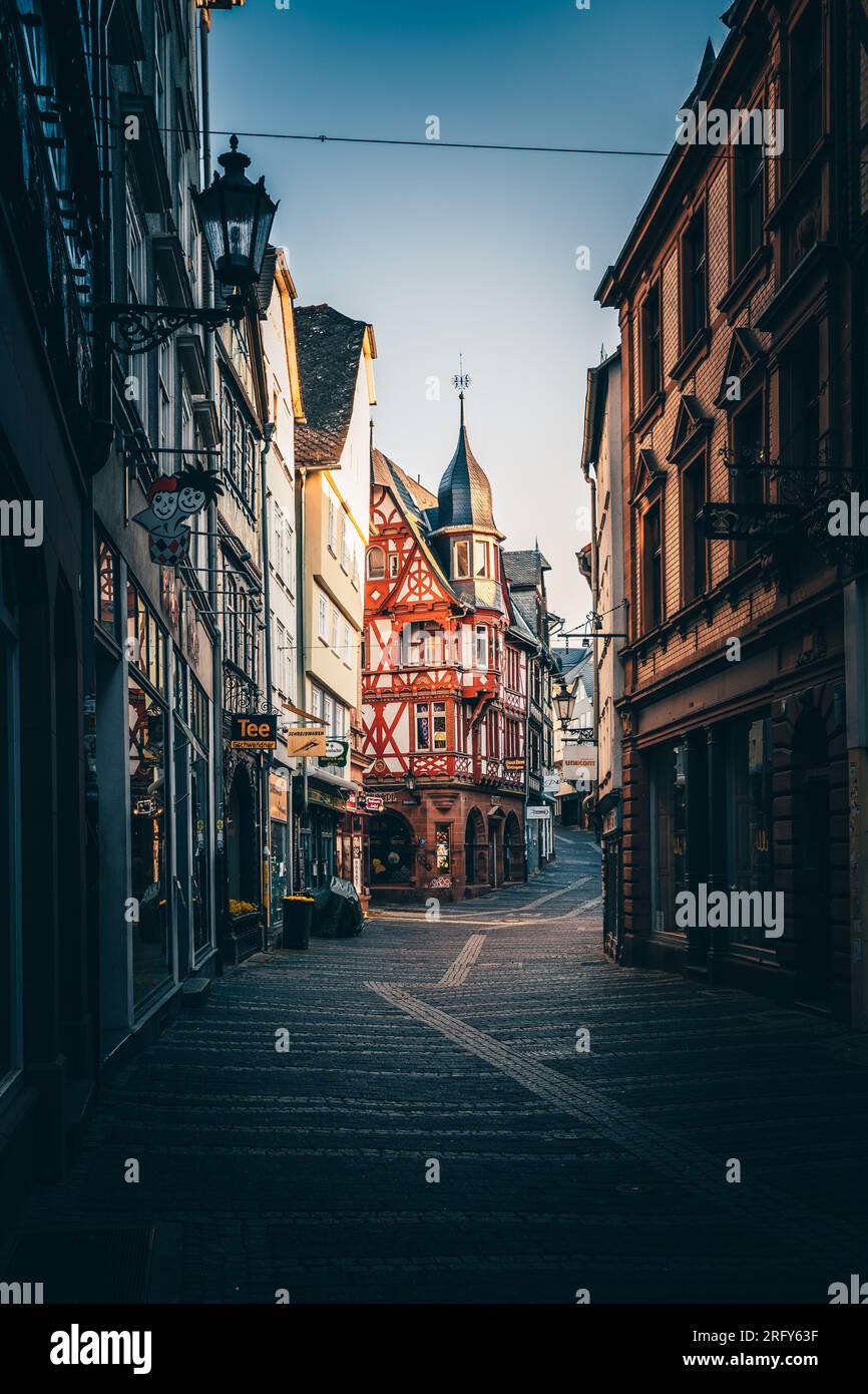 The beautiful university town of Marburg an der Lahn. Great historic old town with many half-timbered houses and small alleys. Wheelhouse, squares Stock Photo