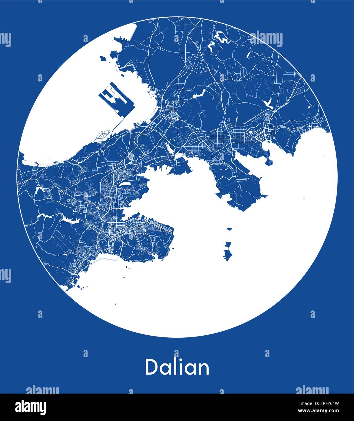 City Map Dalian China Asia blue print round Circle vector illustration Stock Vector