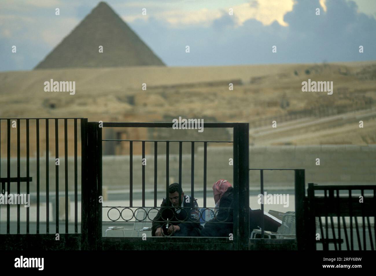 Police and Security in front of pyramids of giza near the city of Cairo