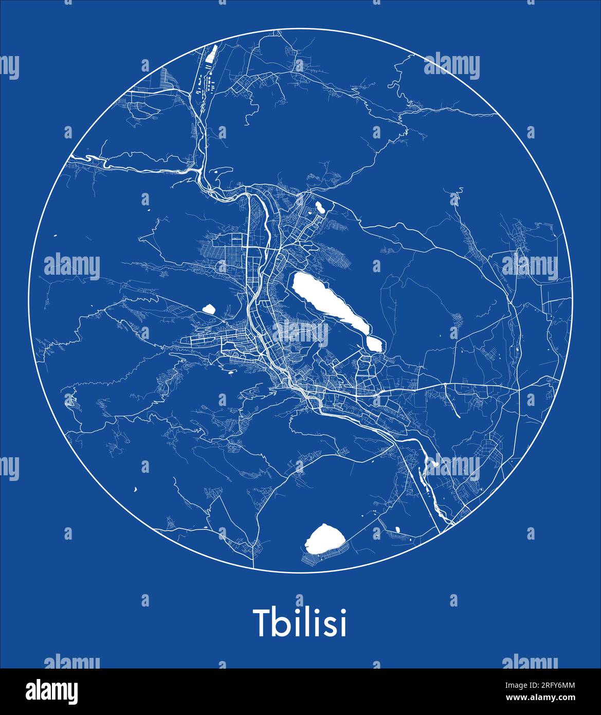 City Map Tbilisi Georgia Asia blue print round Circle vector illustration Stock Vector