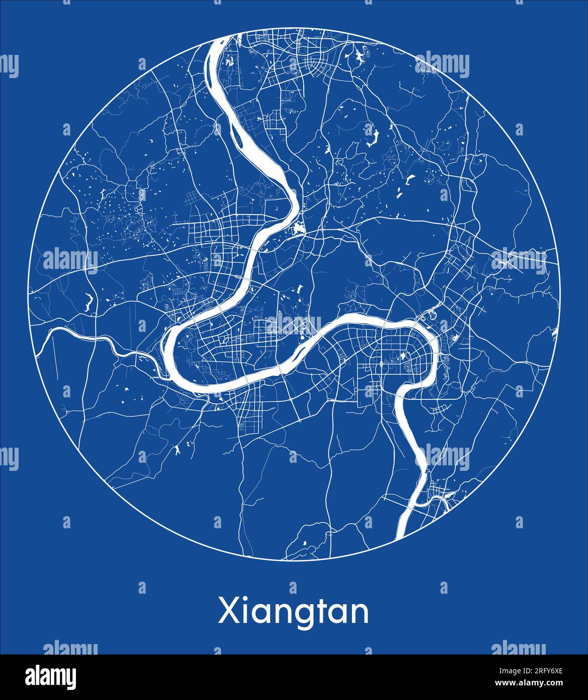 City Map Xiangtan China Asia blue print round Circle vector illustration Stock Vector