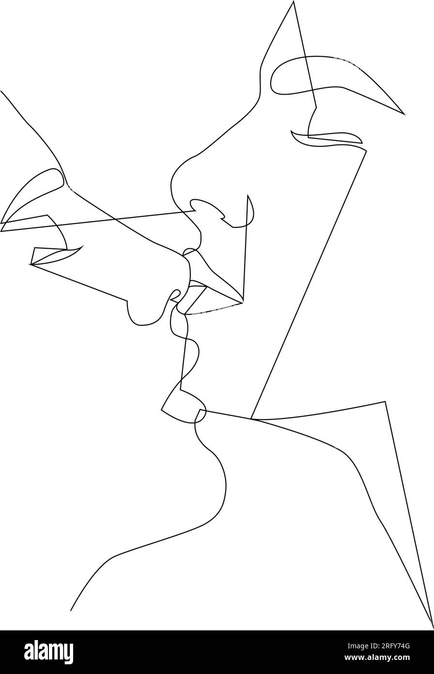 Lip to Lip b&w - Erotic Art Illustration Love Lovers Relationship Couple Drawing  Kiss Kissing
