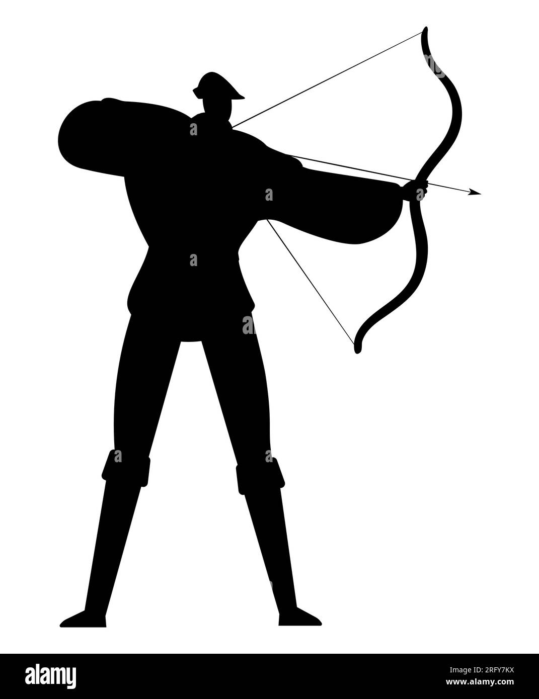 Black silhouette of an Archer Warrior Logo design, a man with a Longbow Arrow, vector isolated on white background Stock Vector