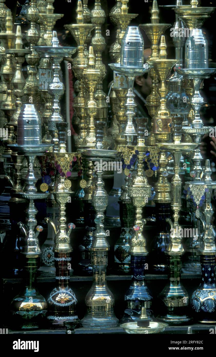 a Shisha Shop in the Bazaar or Market in the Old Town of Cairo the
