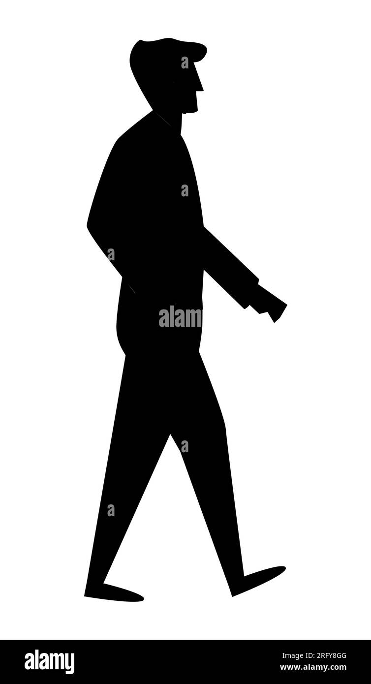 Black silhouette of a young man walking, vector eps Stock Vector