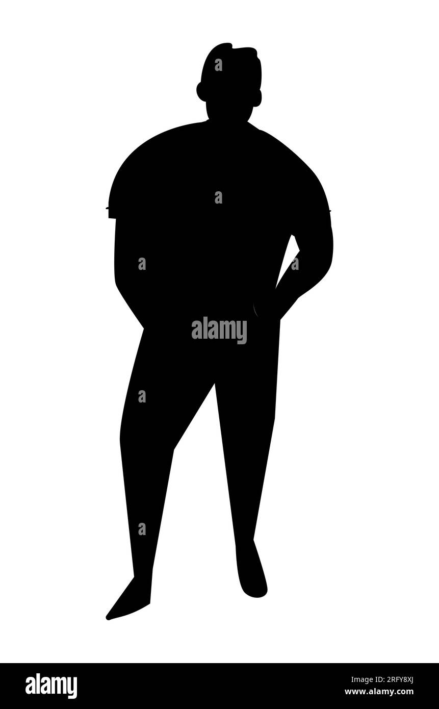 Black silhouette of a young male model standing with both hands in the pockets of the pants, vector eps Stock Vector