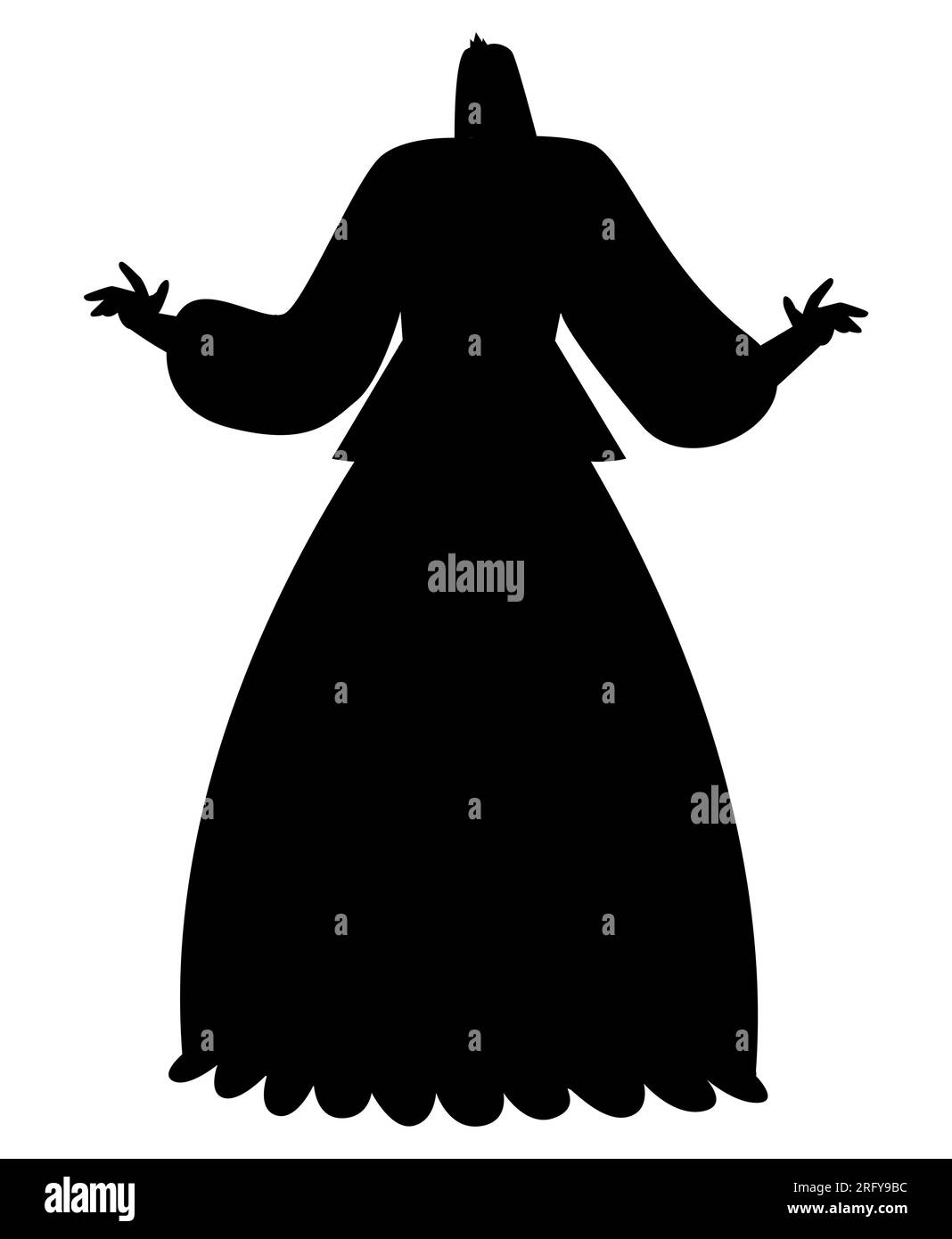 Black silhouette of a female in a princess dress, vector isolated on white background Stock Vector
