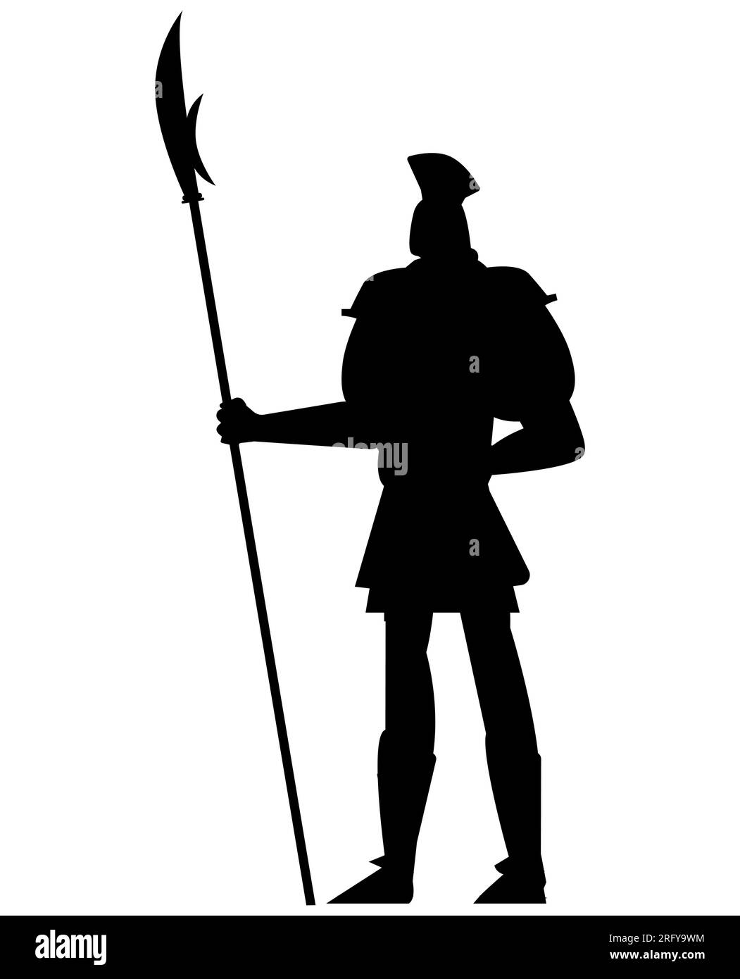 Black silhouette of a knight with a spear, vector isolated on white background Stock Vector