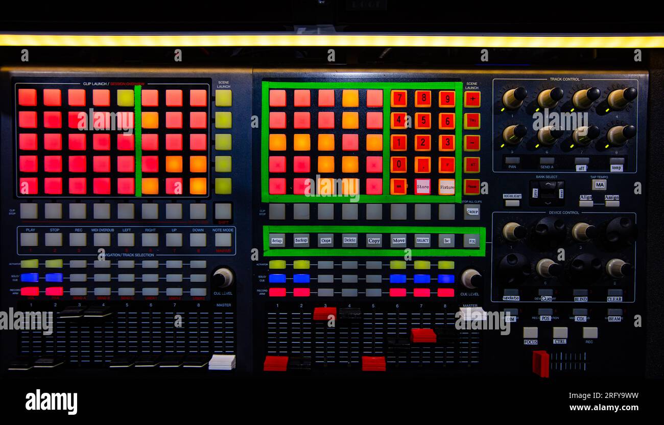 Lighting technician equipment in concert hall Stock Photo Alamy