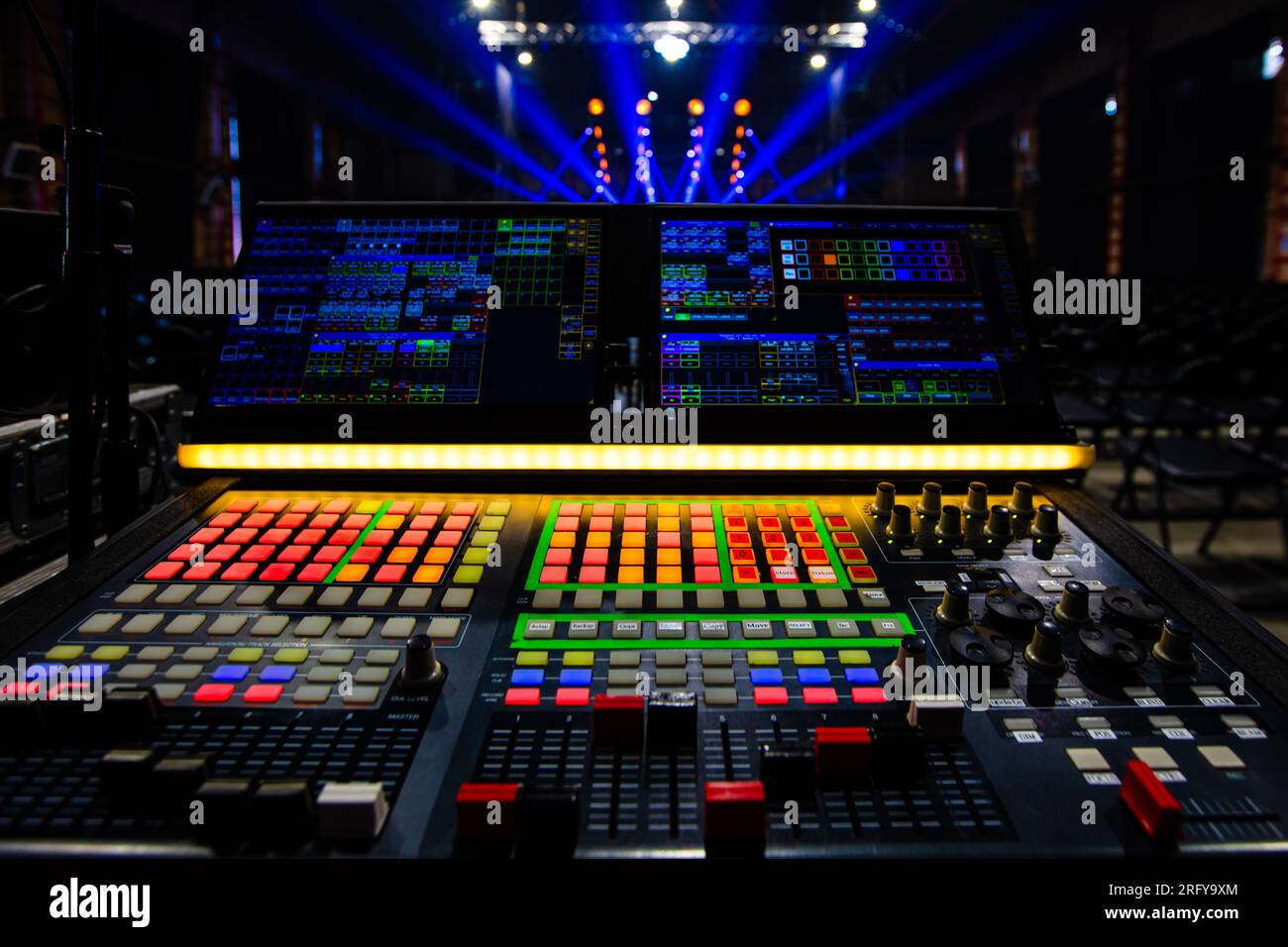 Lighting technician equipment in concert hall Stock Photo Alamy