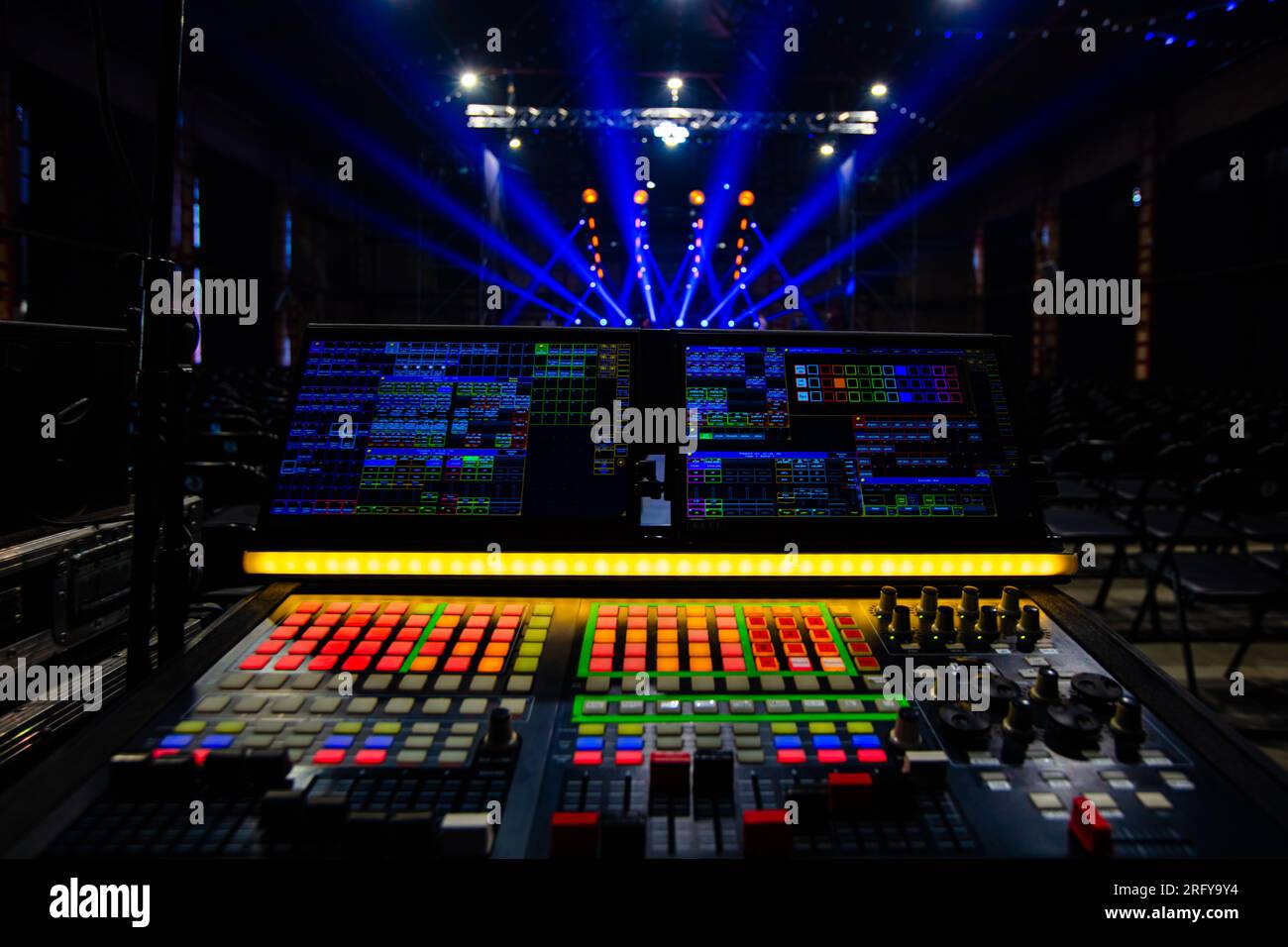Lighting technician equipment in concert hall Stock Photo Alamy