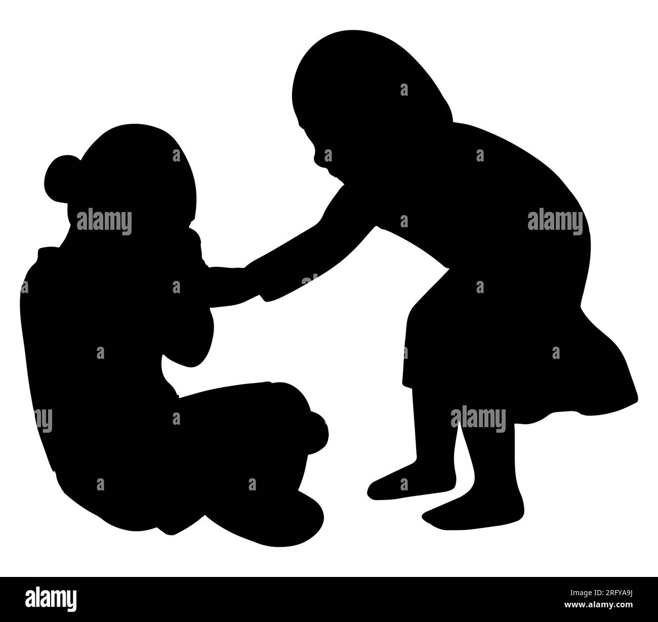 Black silhouette of a girl comforting her female friend, vector isolated on white background Stock Vector