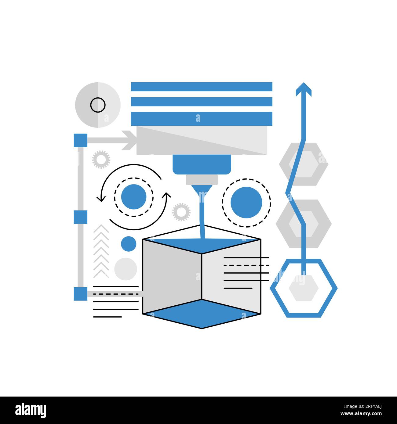 3d printer technology. Innovative printing gadget, prototype printing vector illustration Stock Vector