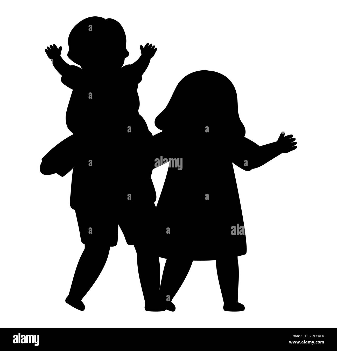 Black silhouette of a young couple playing with their son, parents with their child, fun with the family, vector isolated on white background Stock Vector
