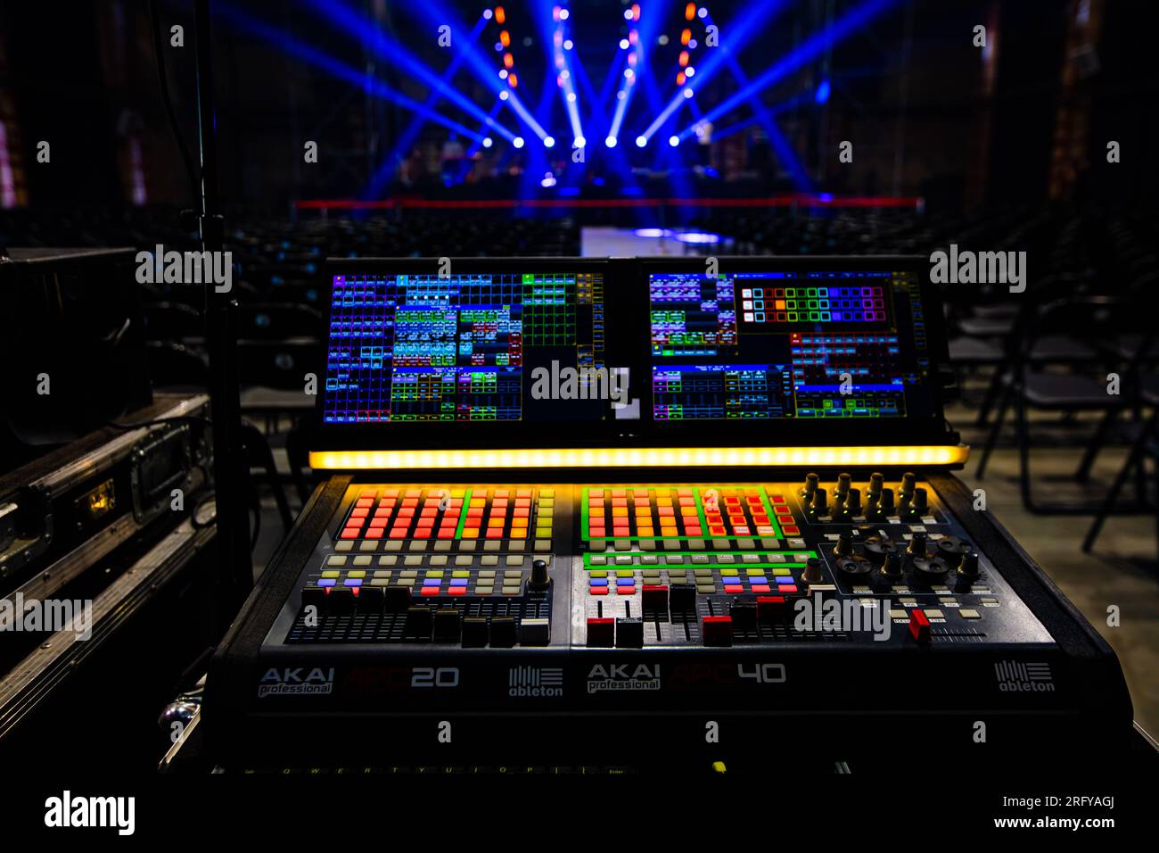 Lighting technician equipment in concert hall Stock Photo Alamy