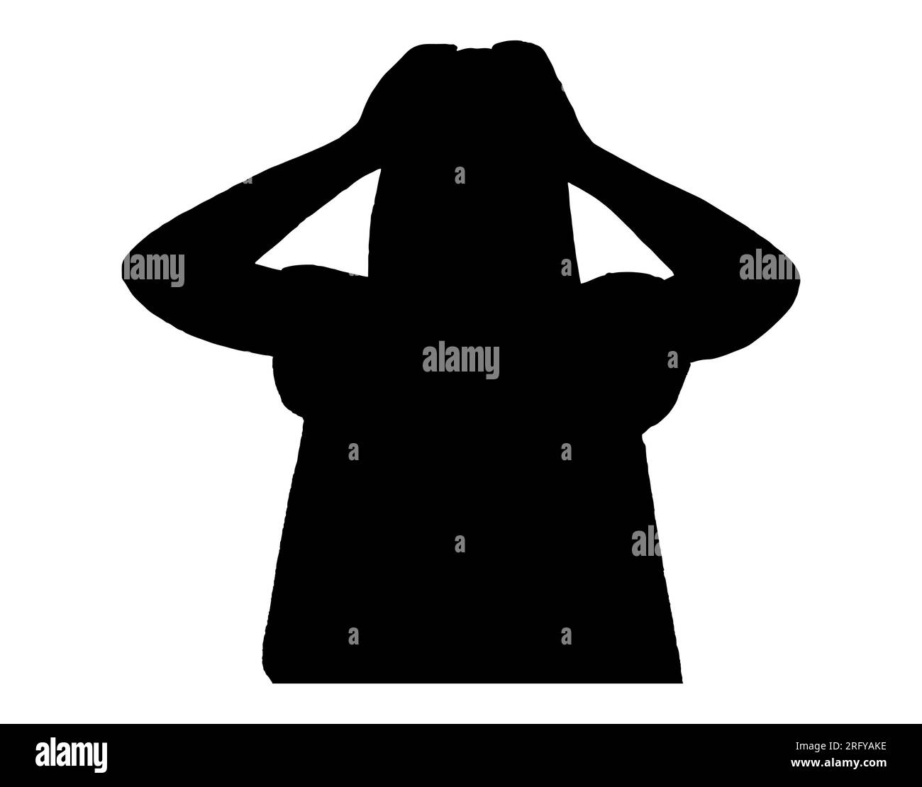 Black silhouette of a frustrated woman, a male having panic attacks due to poor mental health care and anxiety, vector isolated on white background Stock Vector
