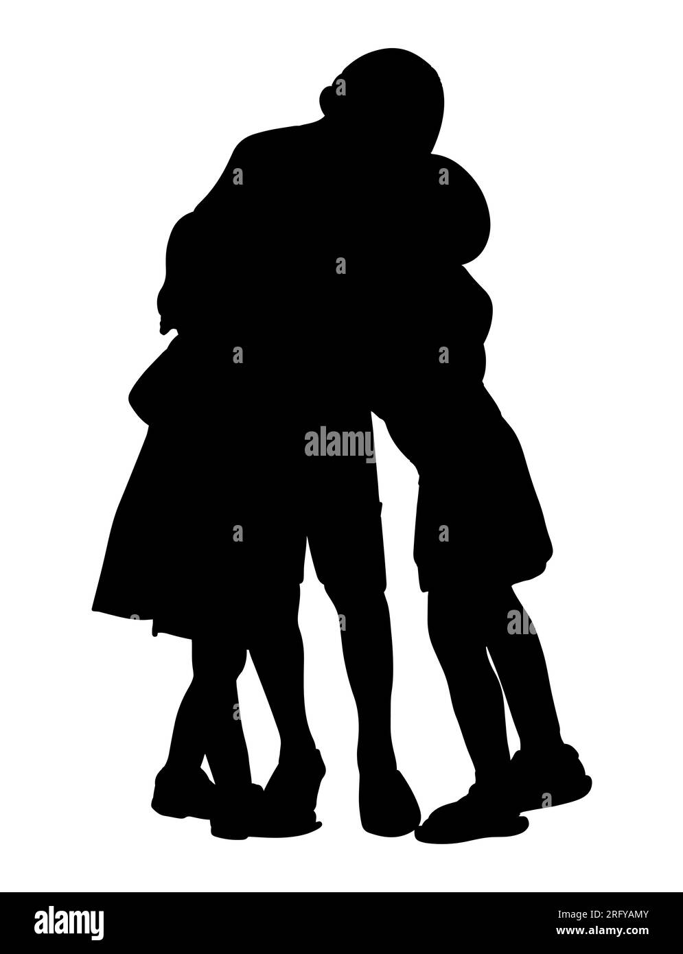 Black silhouette of a mother comforting her children, motherhood, vector illustration isolated on white background Stock Vector