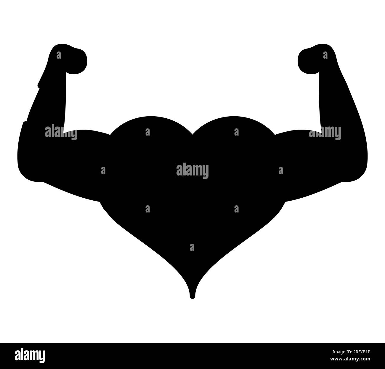 Cartoon heart with muscle hands, a strong heart logo, vector