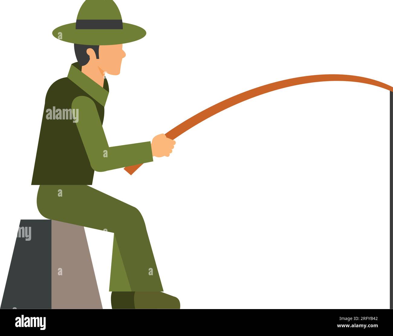 Fisherman sitting with fishing rod icon Stock Vector