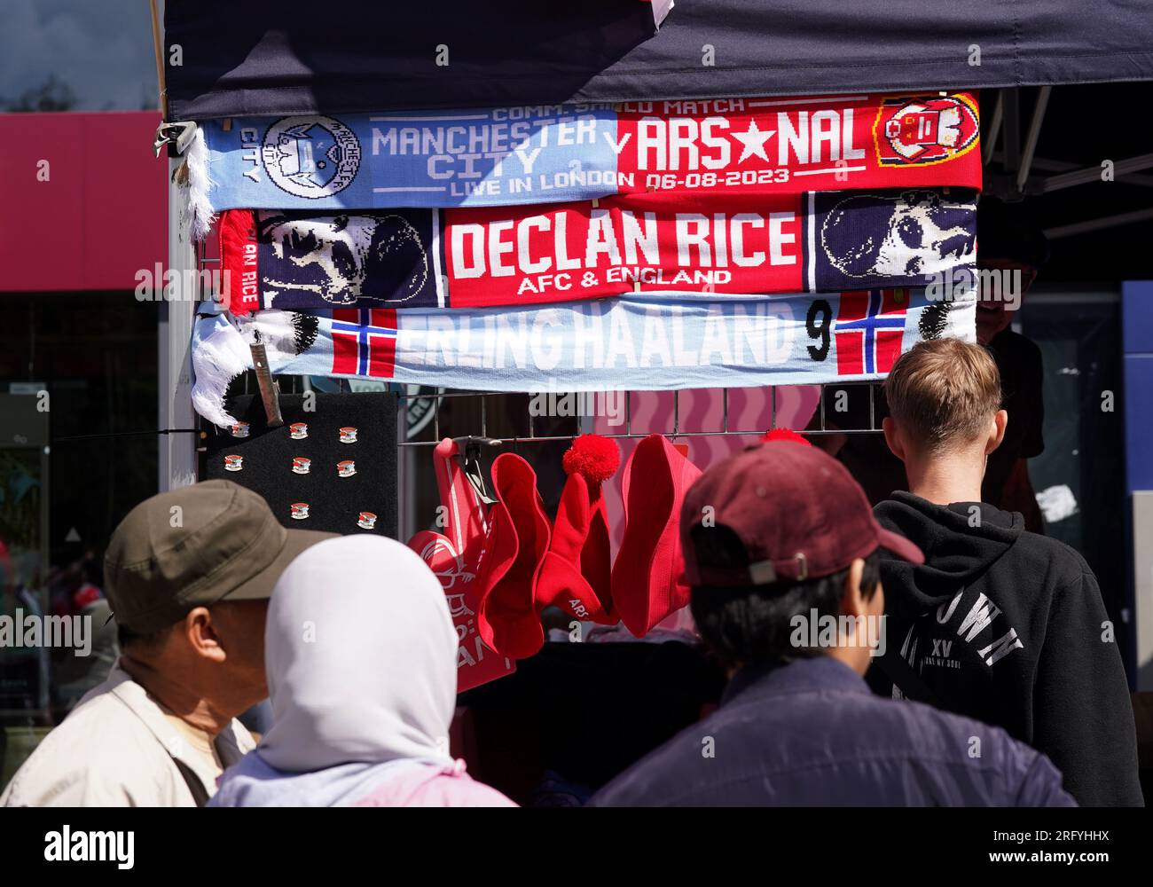 Arsenal and Manchester City scarves on sale outside before the FA