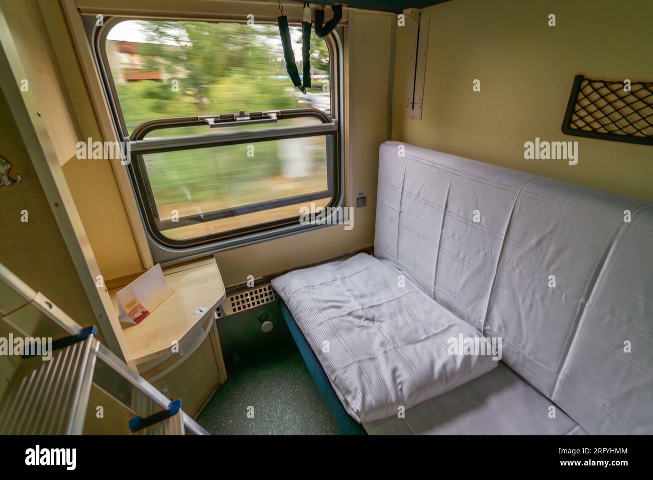 Interior of polish sleeping coach of seasonal night train from Bohumin to Leba and Hel Stock Photo