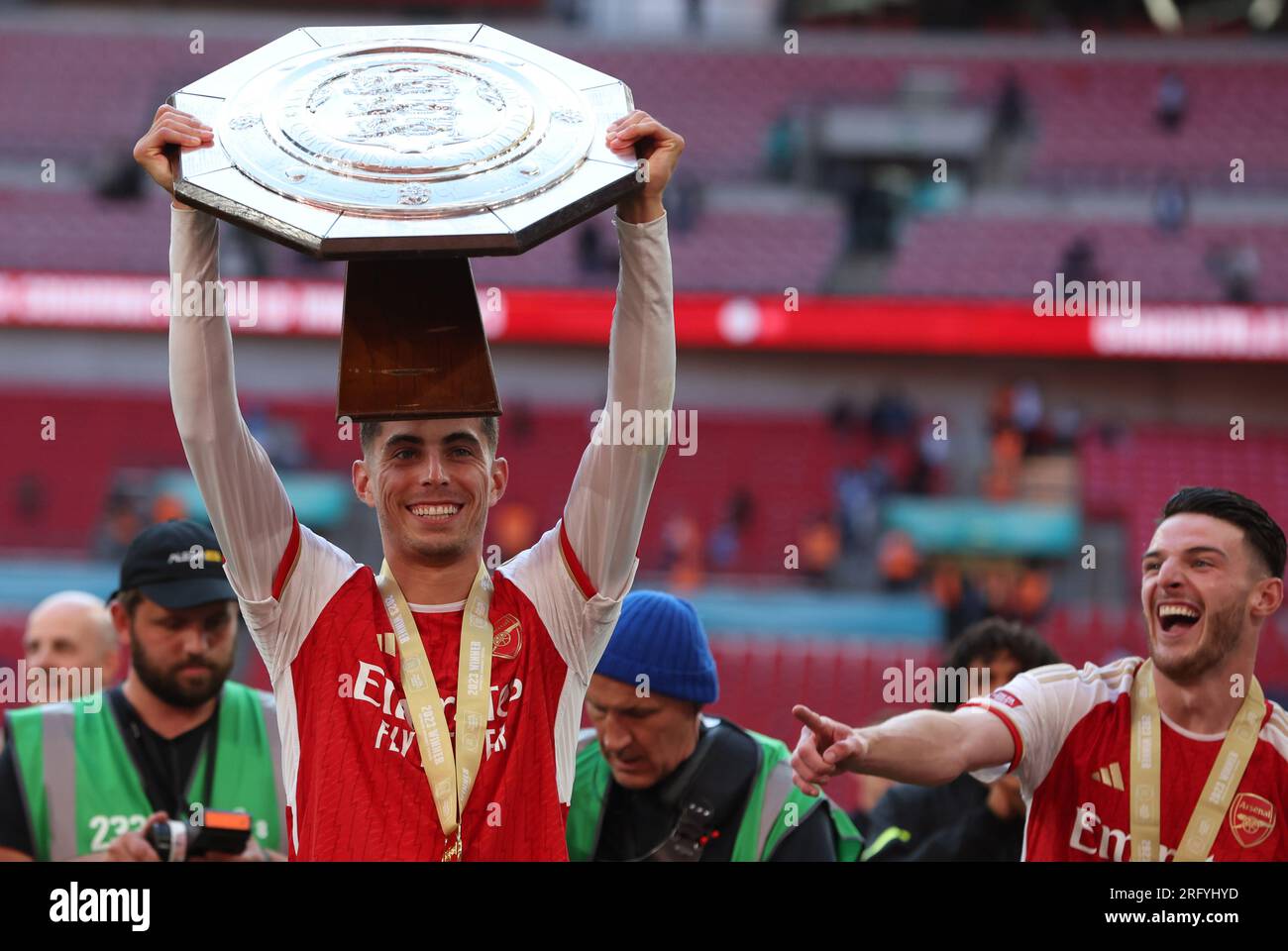 London, UK. 6th Aug, 2023. Kai Havertz Of Arsenal Lifts The Trophy ...