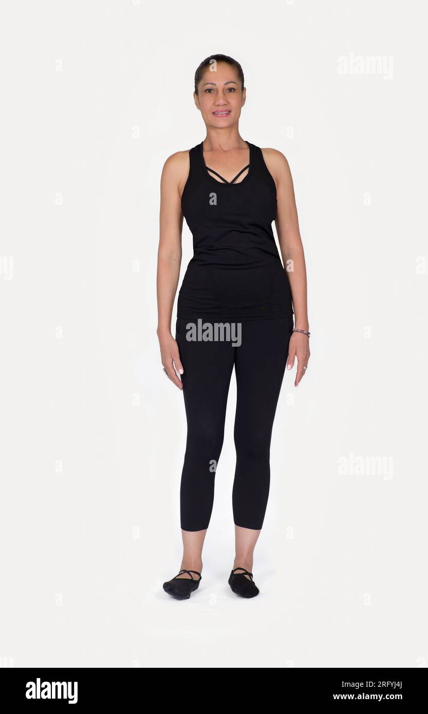 Specialized trauma releasing exercises for elderly people, 55 years old woman trainer posing for