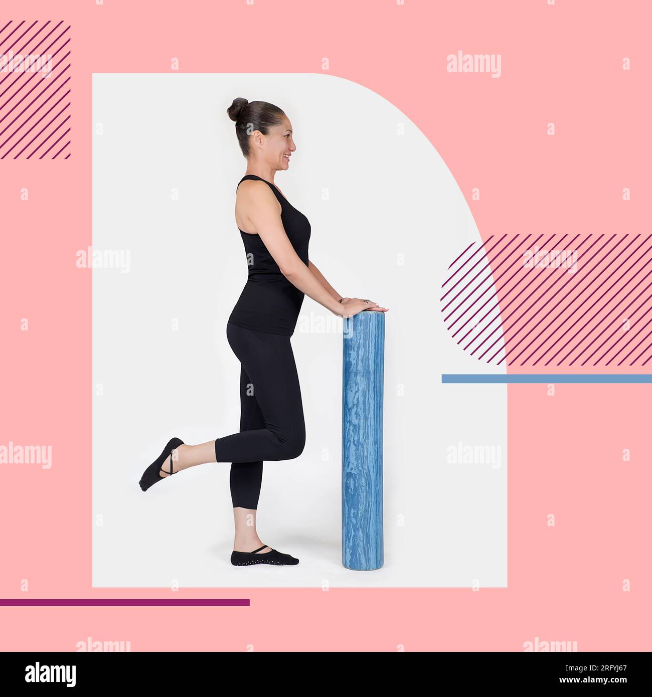 Specialized trauma releasing exercises for elderly people, 55 years old woman trainer posing for