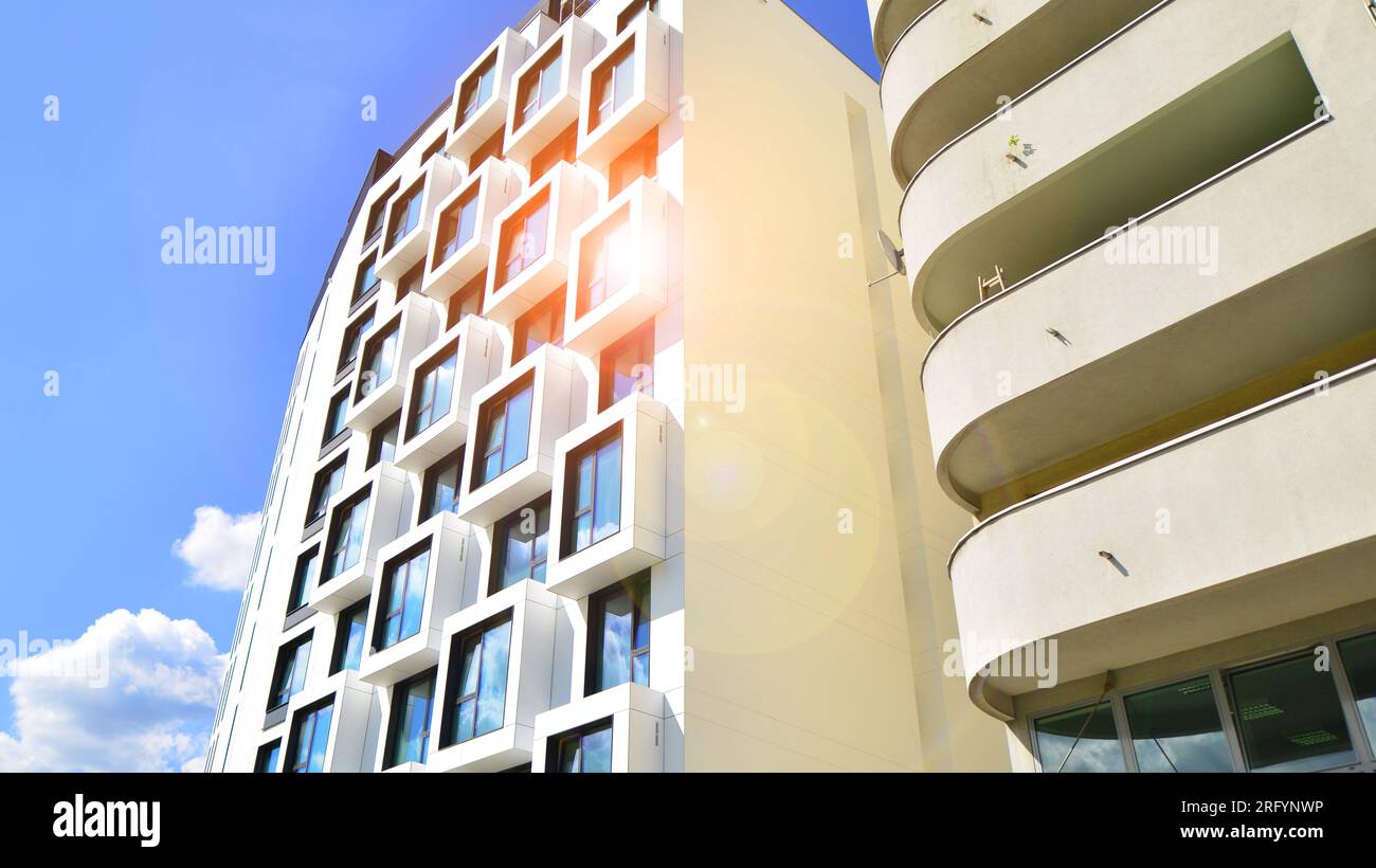 The facade of the new apartment building shaped like cubes. Minimalist