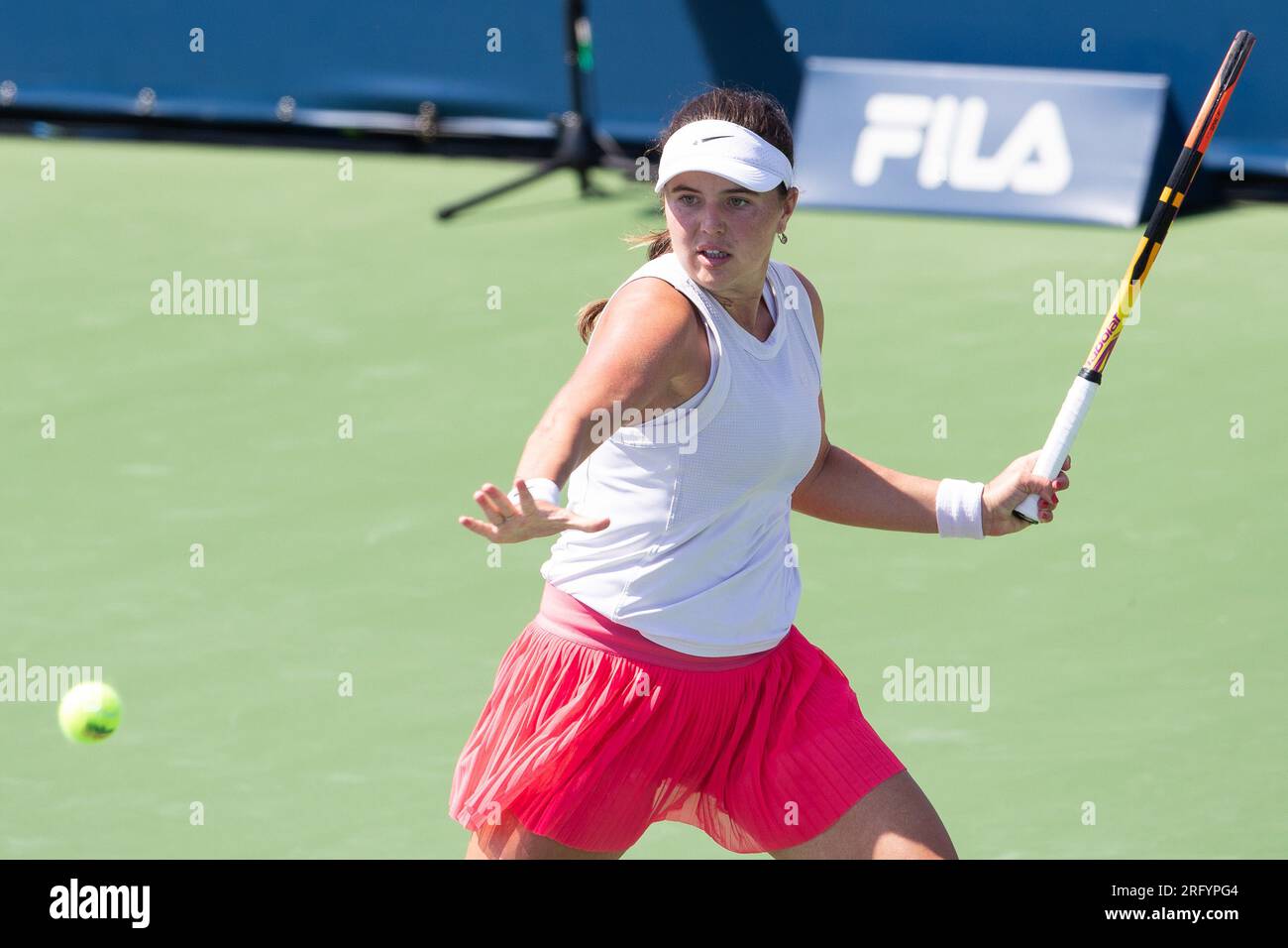August 06, 2023 Kayla Day (USA) returns the ball during the WTA
