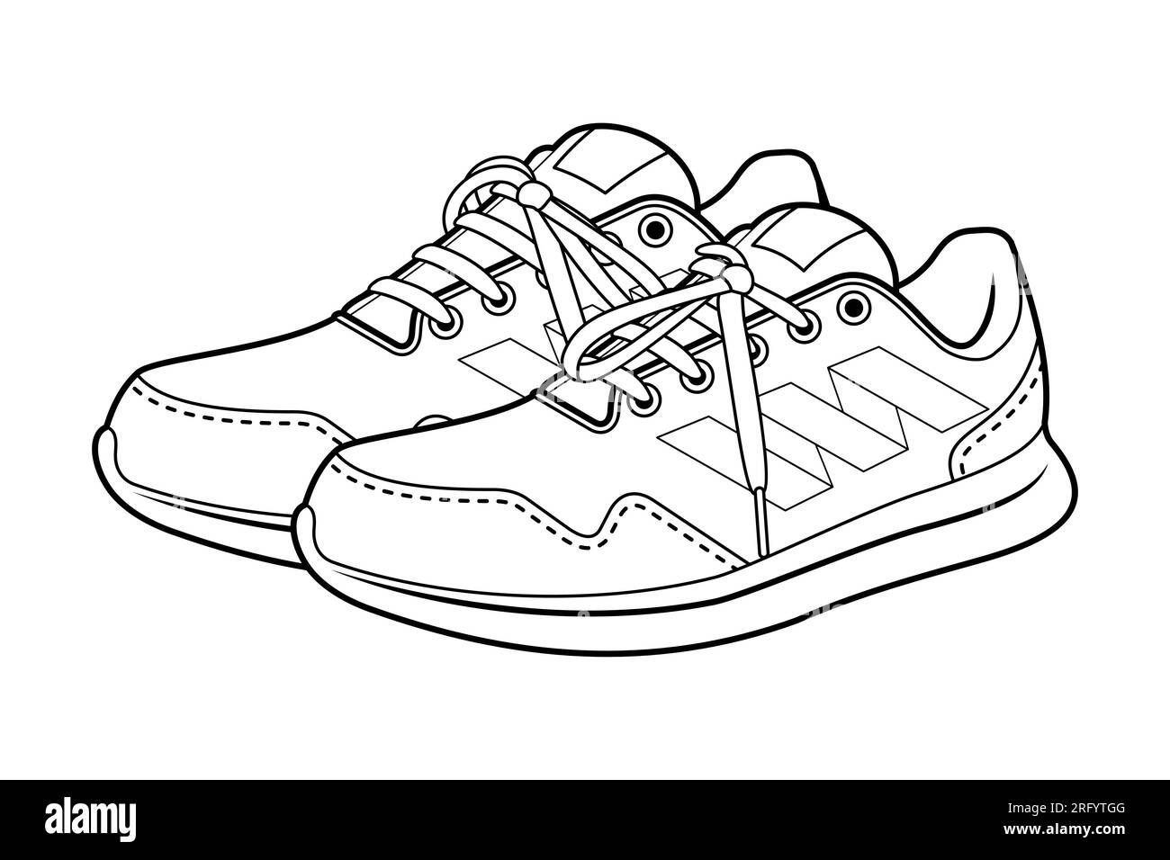 A pair of shoes sneakers vector. black line sneakers template outline ...