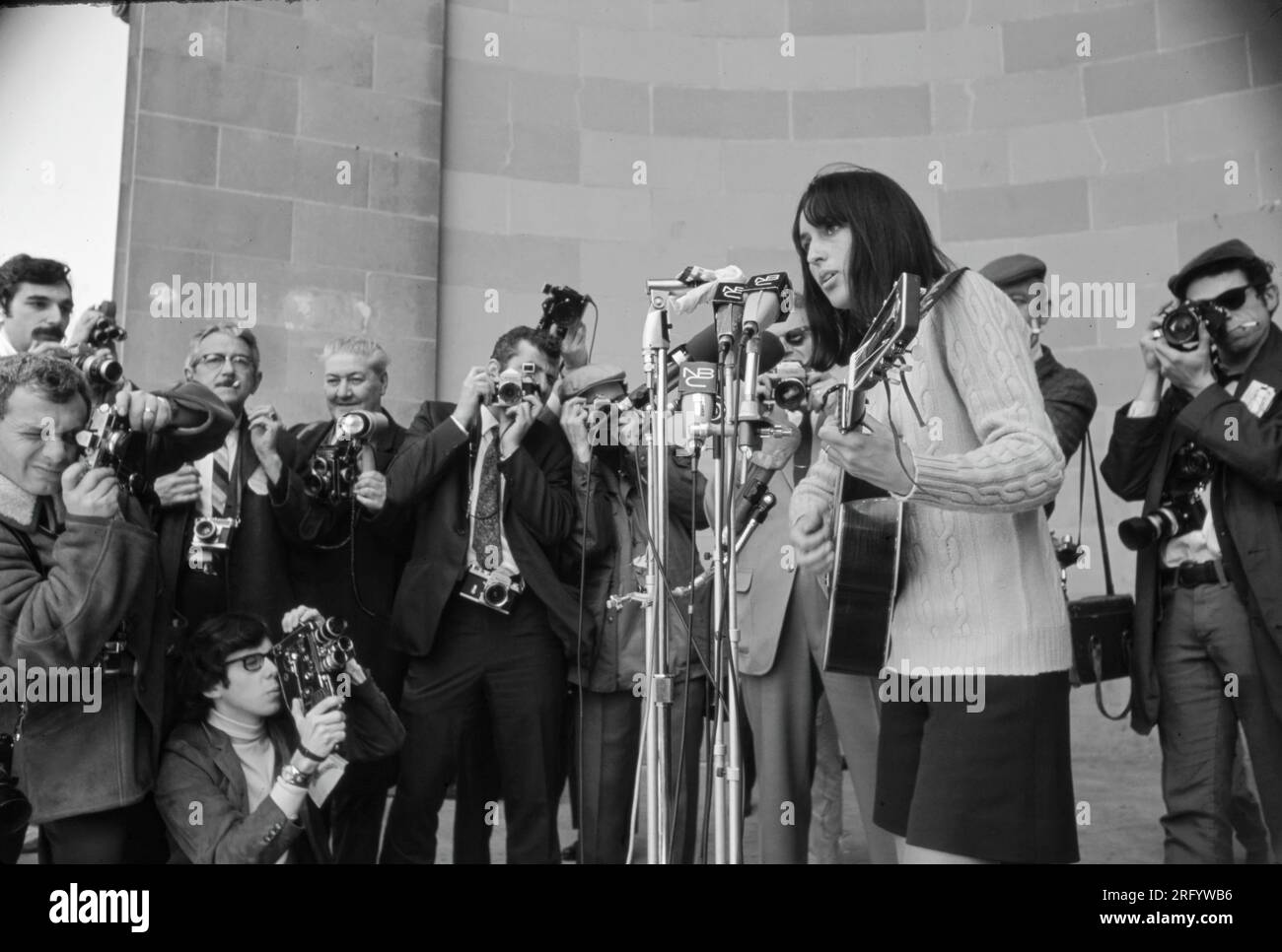 Joan Baez and husband David Harris, antiwar demonstration, Central Park Bandshell, New York, NY