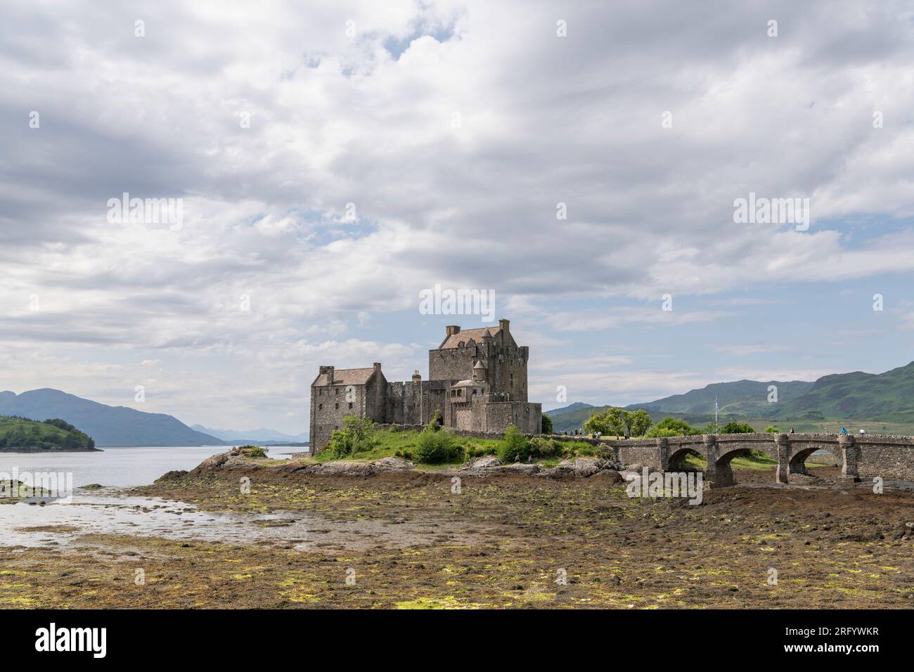 Eilean Donan Castle on the West Coast of Scotland in Summer, with Views Down Loch Alsh Stock Photo