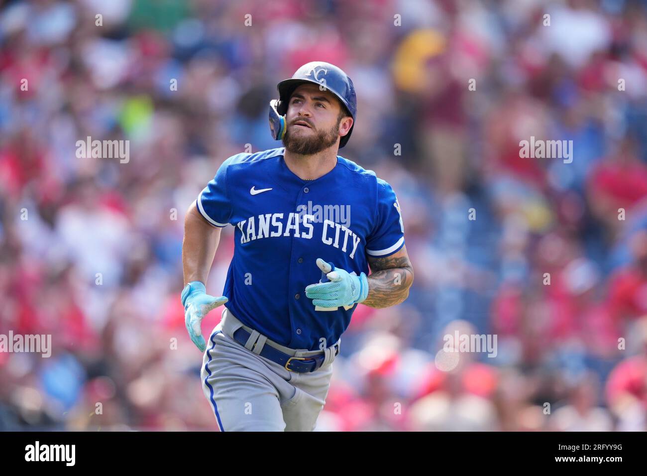 Kansas City Royals' Kyle Isbel plays during a baseball game, Sunday, Aug.  6, 2023, in Philadelphia. (AP Photo/Matt Slocum Stock Photo - Alamy