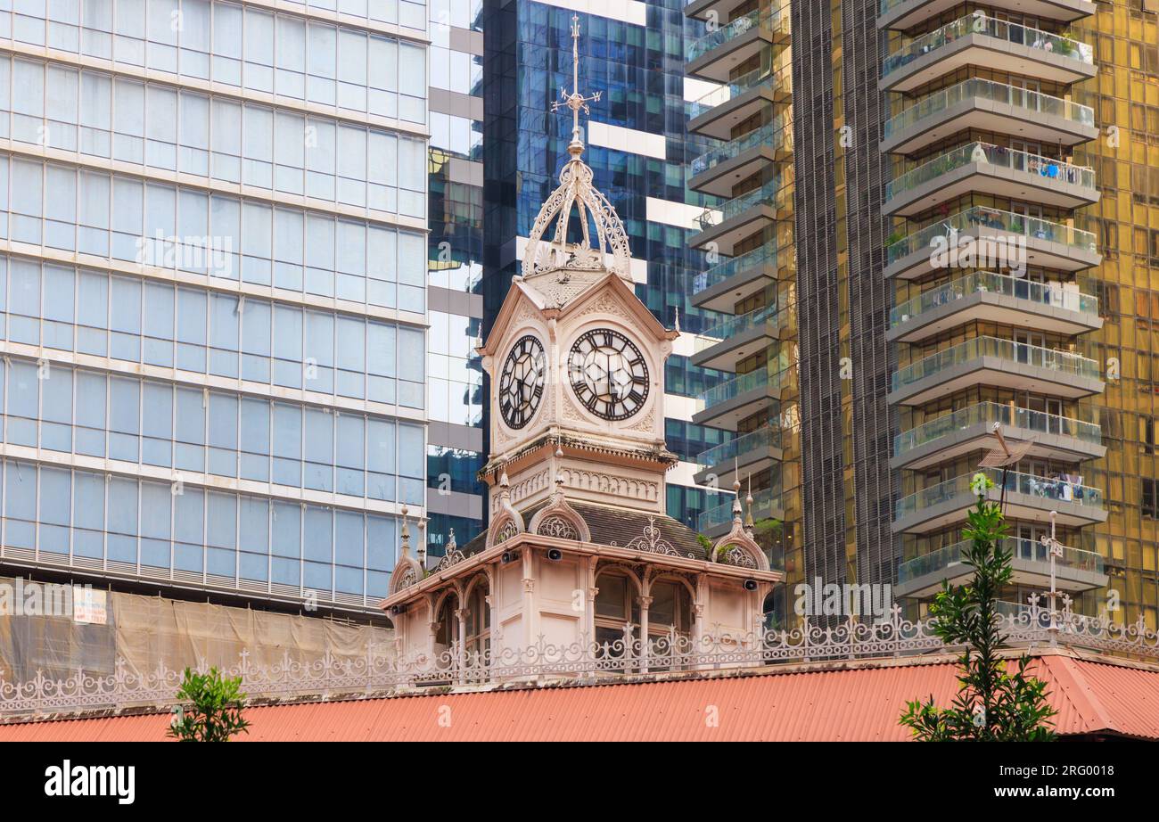 Clock tower of Lau Pa Sat food court in the Downtown Core of Singapore Stock Photo