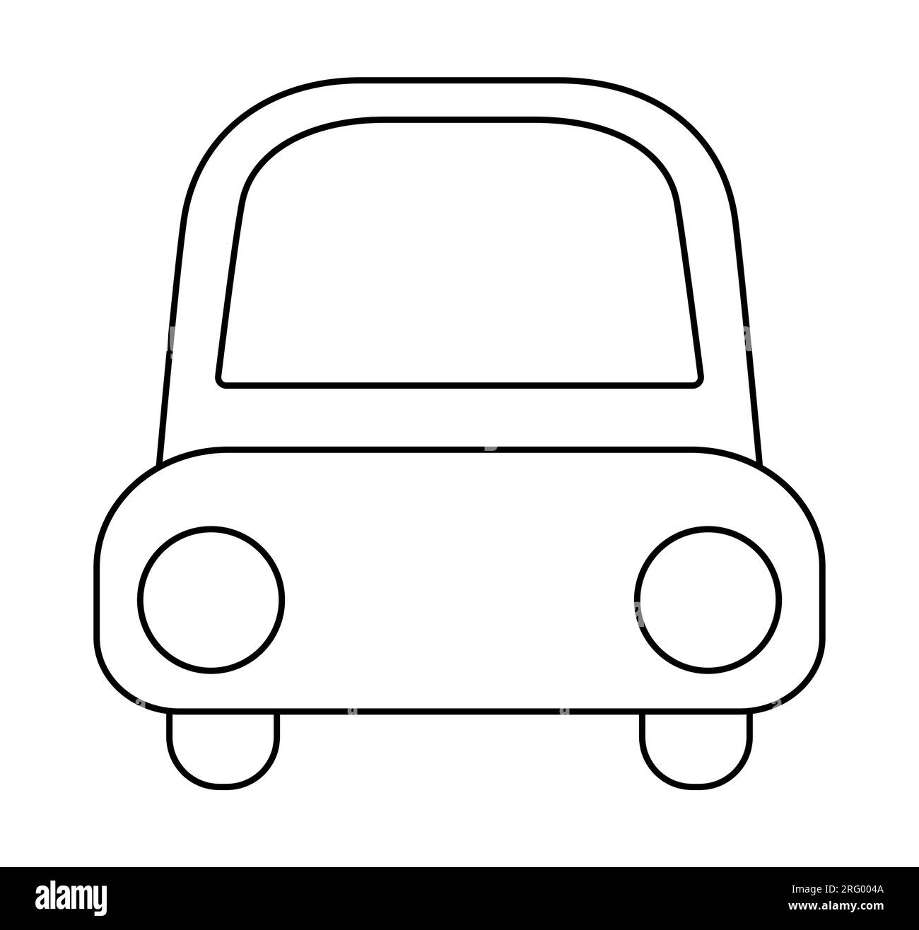 Vector black and white car front view. Funny automobile for kids. Cute vehicle line clip art