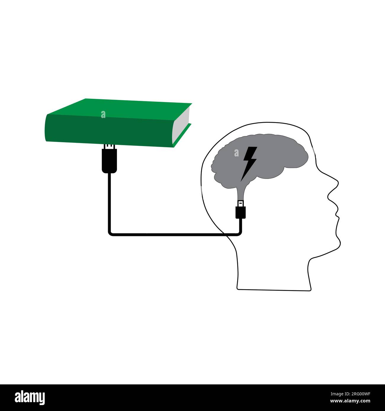 Human head with brain charging from a book stock vector image art alamy