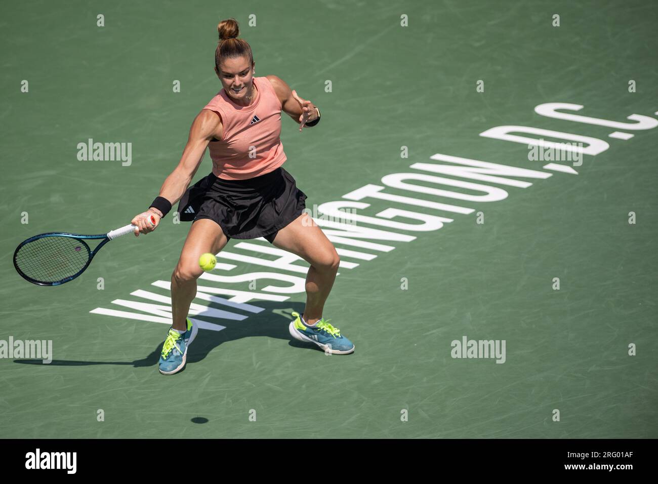 Washington, D.C, USA. 30th July, 2021. MARIA SAKKARI hits a forehand during the women's singles final of the Mubadala Citi Open at the Rock Creek Tennis Center. (Credit Image: © Kyle Gustafson/ZUMA Press Wire) EDITORIAL USAGE ONLY! Not for Commercial USAGE! Stock Photo