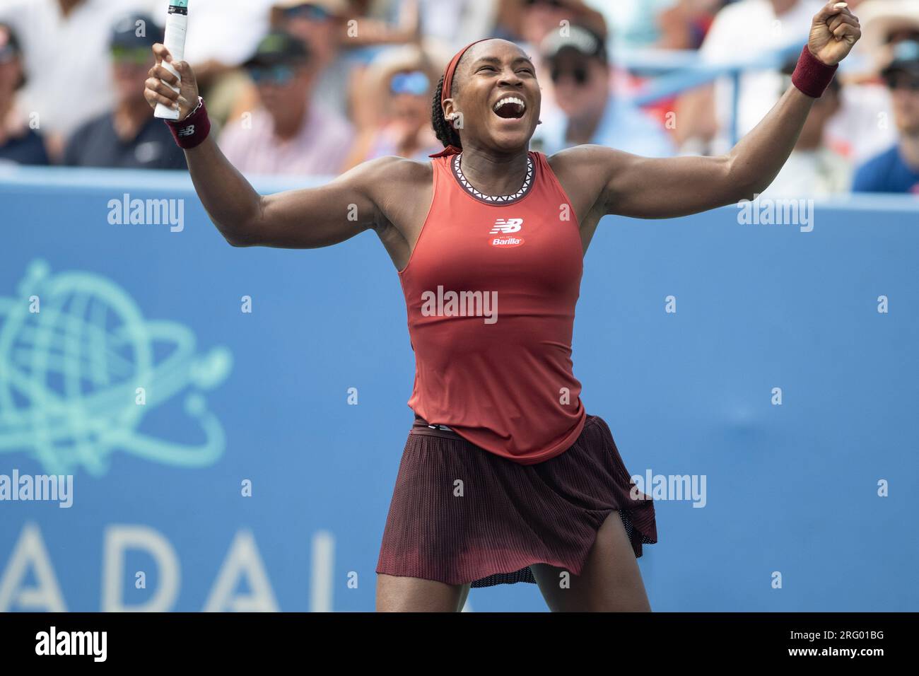 Washington, D.C, USA. 30th July, 2021. COCO GAUFF celebrates after winning the women's singles final of the Mubadala Citi Open at the Rock Creek Tennis Center. (Credit Image: © Kyle Gustafson/ZUMA Press Wire) EDITORIAL USAGE ONLY! Not for Commercial USAGE! Stock Photo