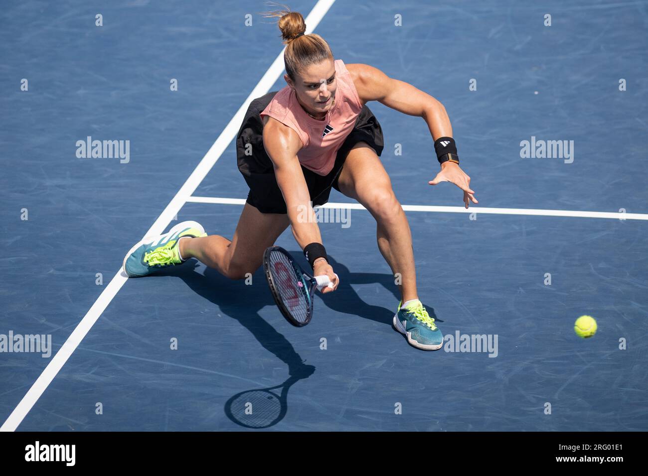 Washington, D.C, USA. 30th July, 2021. MARIA SAKKARI hits a volley during the women's singles final of the Mubadala Citi Open at the Rock Creek Tennis Center. (Credit Image: © Kyle Gustafson/ZUMA Press Wire) EDITORIAL USAGE ONLY! Not for Commercial USAGE! Stock Photo