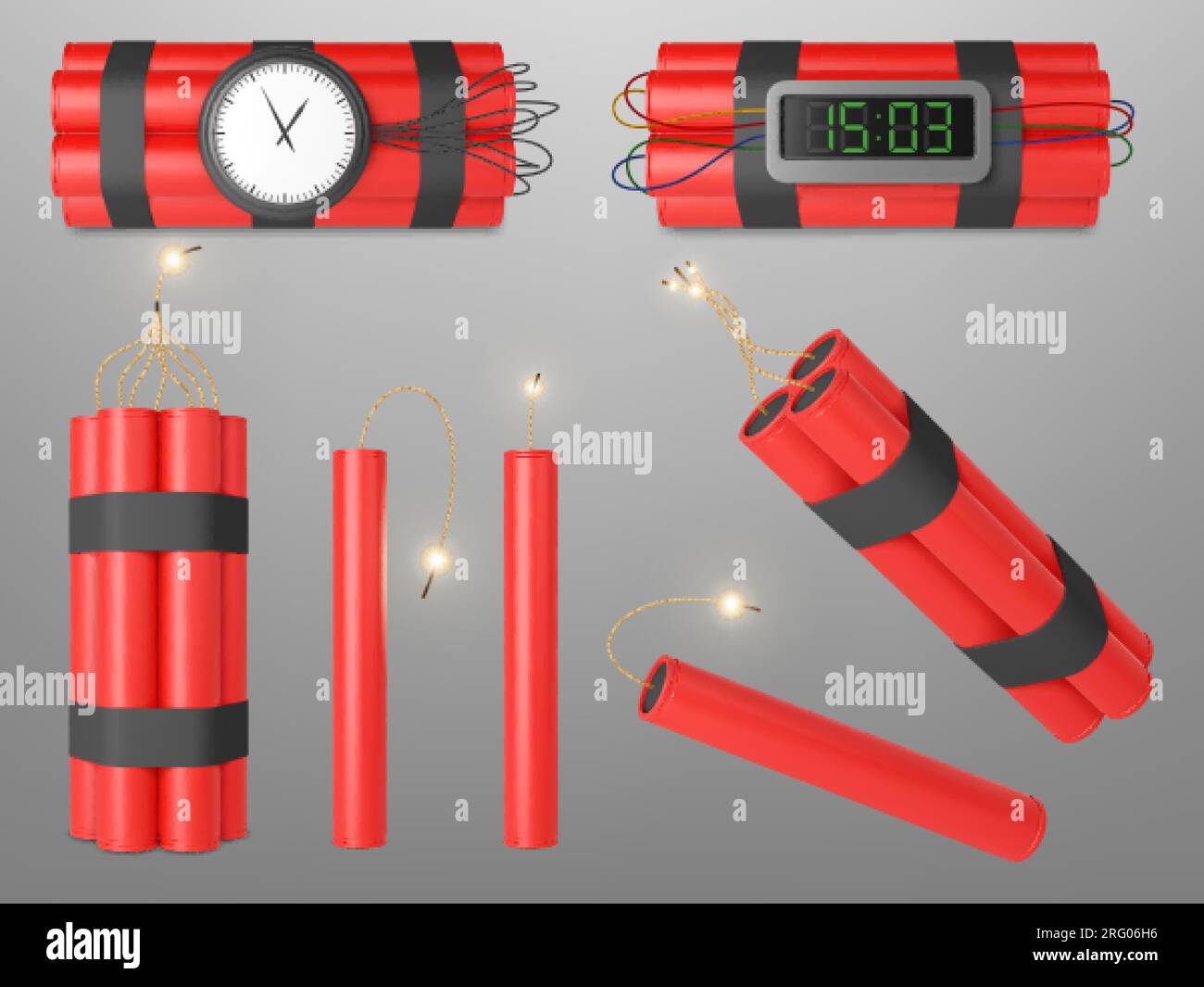 Dynamite. Bombs explosion 3d realistic red stick dynamite